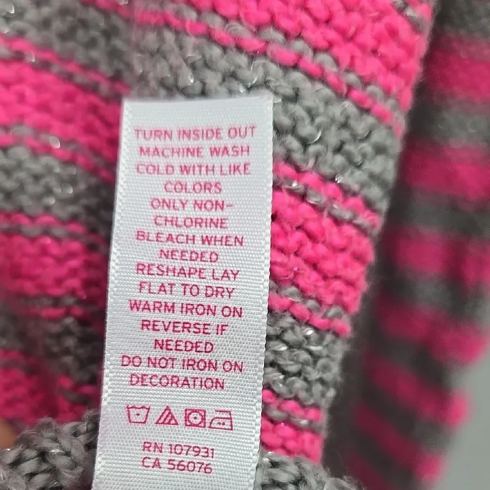 Justice Girls Pink Gray Striped Sweater Casual School Glitter Pullover 12 Top